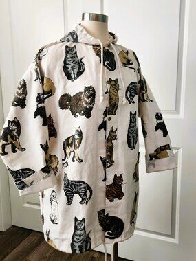 Michigan Rag Co Vintage Hooded Parka Size M Cat Print